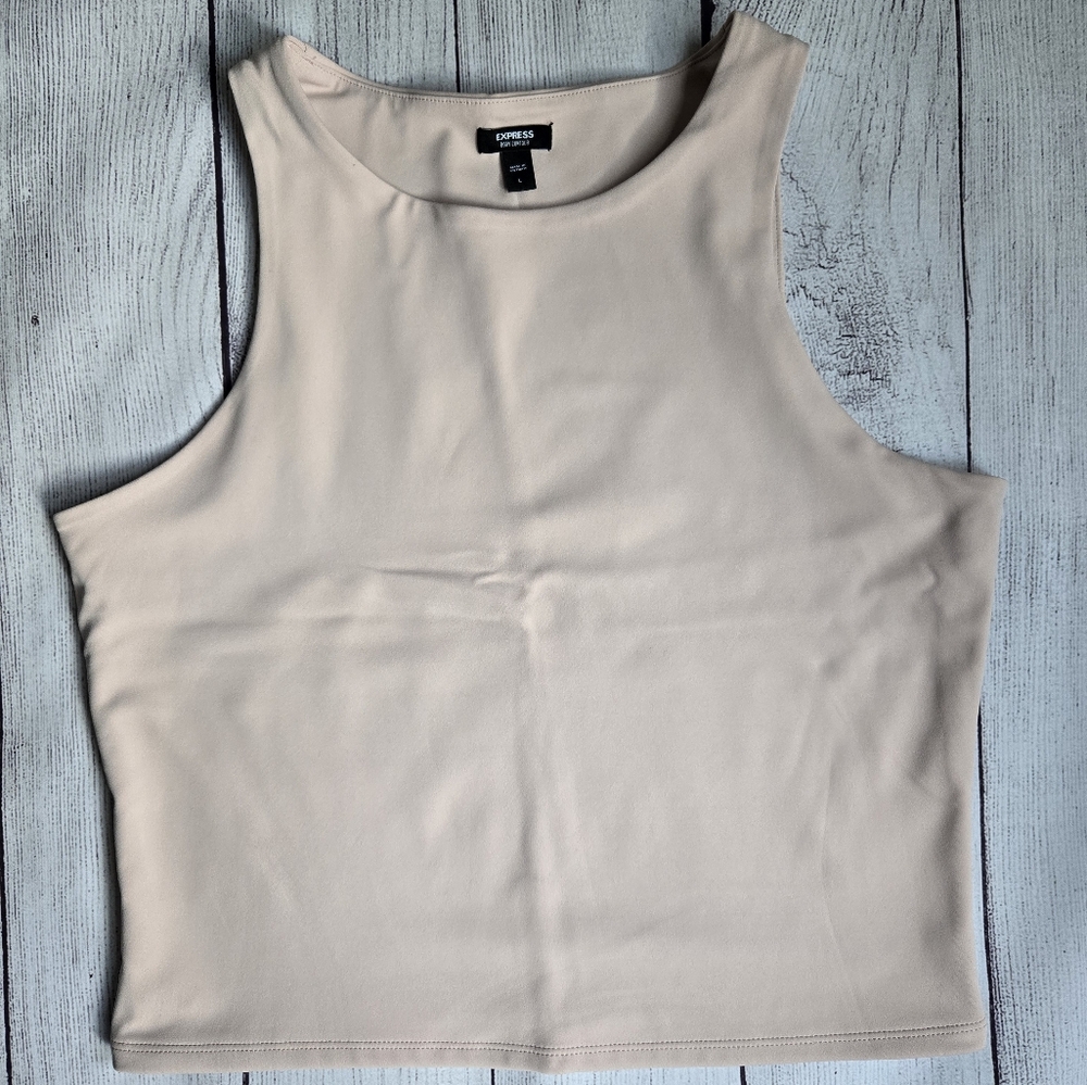 Express Body Countour Double Layer Cropped High Neck Tank - Large - Pink